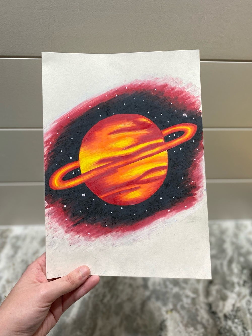 Vibrant Red & Yellow Planet Drawing *WILL COME FRAMED!* - Picture 2 of 3